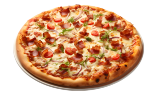 Pizza with bacon, mozzarella and tomato on transparent background png