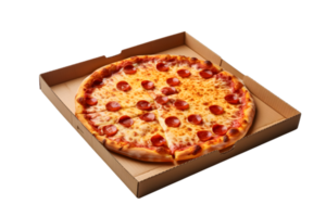 Pizza in a cardboard box on transparent background png