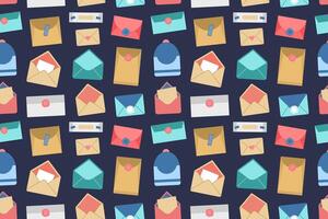 Seamless pattern with various mail envelopes. Background for postal delivery. Flat design. Letters texture vector