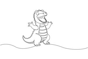 Dinosaur hand-drawn continuous single line drawing isolated on white background. vector