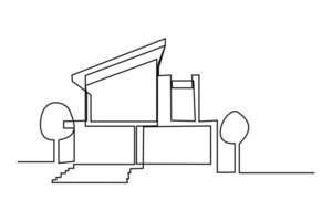 Abstract modern house continuous one line art drawing. vector