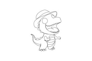 Cute dinosaur wearing a hat continuous single-line drawing isolated on white background. vector