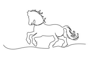 Continuous line art drawing of horse running. vector