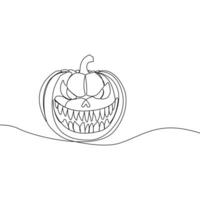 Scary pumpkin continuous line drawing. Illustration of Halloween pumpkin isolated on white background. vector