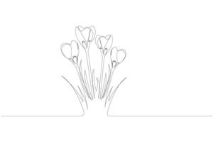 Minimalist floral continuous outline . Spring flowers line art design vector