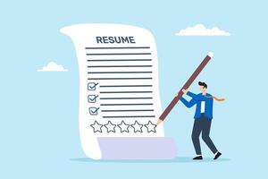 HR manager drawing star on resume concept recognizing top candidates marking excellence exceptional qualifications vector