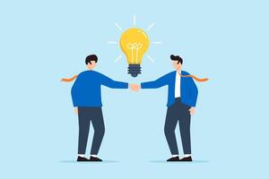 Two businessman handshake with glowing light bulb concept innovation collaboration and creative partnerships vector