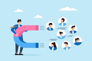 HR manager using magnet to attract candidate profiles recruitment best and top talent acquisition vector