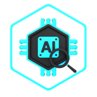 3d minimal artificial intelligence concept. Artificial Intelligence Search. AI chip with magnifying glass. 3d illustration png
