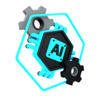 3d minimal artificial intelligence concept. Artificial Intelligence Machine. AI chip with gears. 3d illustration png