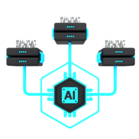 3d minimal artificial intelligence concept. Artificial Intelligence Process Database. AI chip with data network server. 3d illustration png