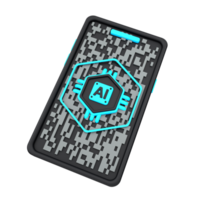 3d minimal artificial intelligence concept. Artificial Intelligence Smartphone. AI chip with smart phone and digital data. 3d illustration png