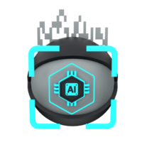 3d minimal artificial intelligence concept. Artificial Intelligence Eye Scanner. AI chip with eyeball and data scanner. 3d illustration png