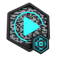 3d artificial intelligence concept icon. Artificial Intelligence . AI chip with play button and digital data. 3d illustration png