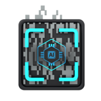 3d minimal artificial intelligence concept. Artificial Intelligence Scan. AI chip with data scanner engine. 3d illustration png
