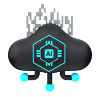 3d minimal artificial intelligence concept. Artificial Intelligence Cloud. AI chip with cloud, connection cable and digital data. 3d illustration png