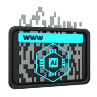 3d minimal artificial intelligence concept. Artificial Intelligence Browser. AI chip with computer, and website search. 3d illustration png