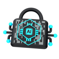 3d minimal artificial intelligence concept. Artificial Intelligence Security. AI chip with locked padlock and connection cable. 3d illustration png