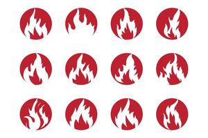 Flat design fire logo set flame element collection simple silhouette illustration fire icon symbol template vector