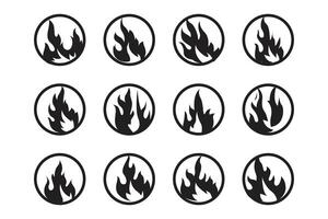 Flat design fire logo set flame element collection simple silhouette illustration fire icon symbol template vector