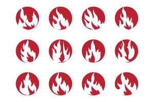 Flat design fire logo set flame element collection simple silhouette illustration fire icon symbol template vector