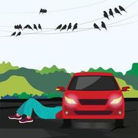 Mechanic repairing car in isolated flat illustration. Cartoon auto service man fixing damage in engine. Automobile, vehicle and maintenance vector
