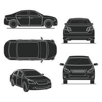 silhouette car in different view. Side, front, back and top view. silhouette flat illustration vector