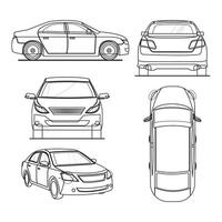 car in different view Side front back and top view silhouette flat illustration vector