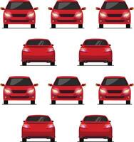 a pattern of red sedan car in front and back view flat illustration vector