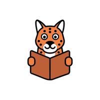 Bobcat leopard reading icon illustration vector