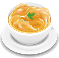Hand drawn dim sum element graphic art, Wonton Soup, Dumpling soup. png