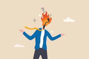Burnout stressed or work anxiety causing depression or exhausted, tired from overworked or overload job, fatigue or trouble on emotional despair concept, businessman with burning matchstick head. vector