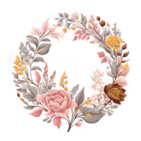 Decorative floral flower round frame design Wedding invitation template in rustic style png