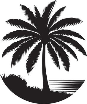 a palm tree is in a circle with a palm tree in the background. coconut tree icon art illustration vector