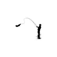 Silhouette of the Fisherman or Angler Catch Fish, can use for Art Illustration, Logo Gram, Sticker, or Graphic Design Element vector