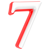 Red Number with White 3D Rendering Number 7 png