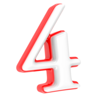 Red Number with White 3D Rendering Number 4 png