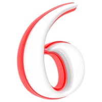 Red Number with White 3D Rendering Number 6 png