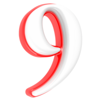 Red Number with White 3D Rendering Number 9 png