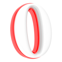 Red Number with White 3D Rendering Number 0 png