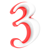 Red Number with White 3D Rendering Number 3 png