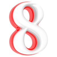 Red Number with White 3D Rendering Number 8 png