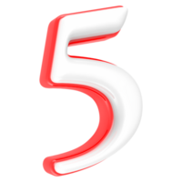Red Number with White 3D Rendering Number 5 png