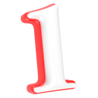 Red Number with White 3D Rendering Number 1 png