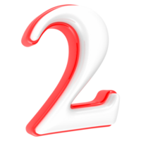 Red Number with White 3D Rendering Number 2 png