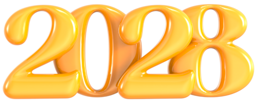 Yellow Number 2028 3D Rendering png