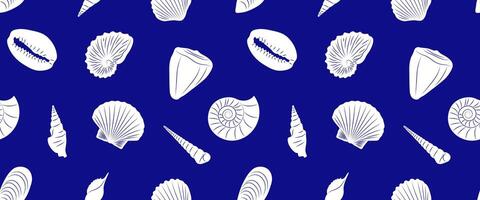 Seamless Pattern of White Seashell Shapes on a Blue Background vector
