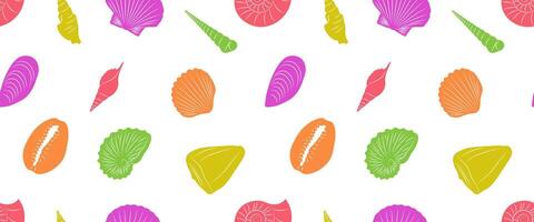 Seamless Pattern of Colorful Seashell Shapes on a White Background vector