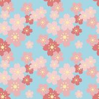 Seamless Sakura pattern on blue background. vector