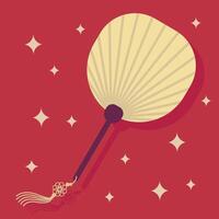 Chinese hand fan illustration on red background. Flat design. vector